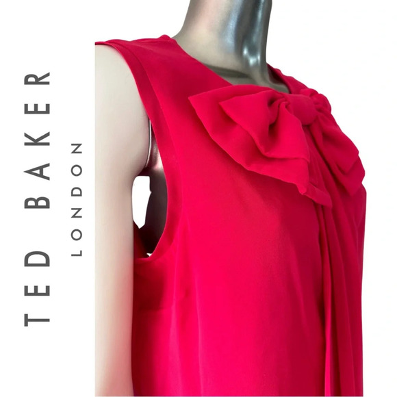 Ted Baker Pelayo Dress Hot Pink Bow and Pleat Detail  Sleeveless Lined Size 4 - Picture 5 of 11